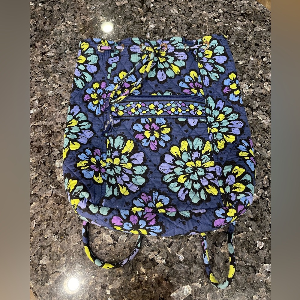 Vera Bradley Navy & Purple Floral Drawstring Backpack Vineyard Floral